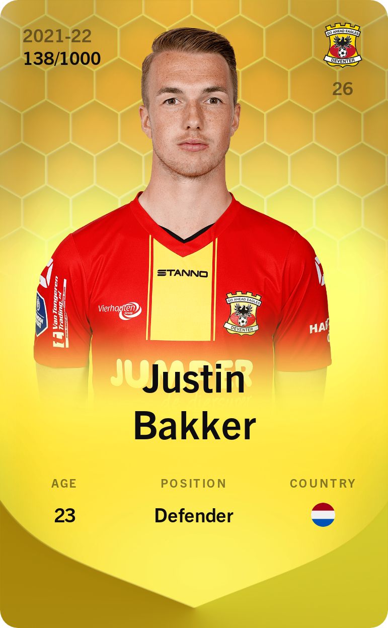 Sorare - Sorare Official - Justin Bakker 2021-22 • Limited 138/1000 - NFT # 45880332395470718809009232004748501334179039950617640202277709052192734967272