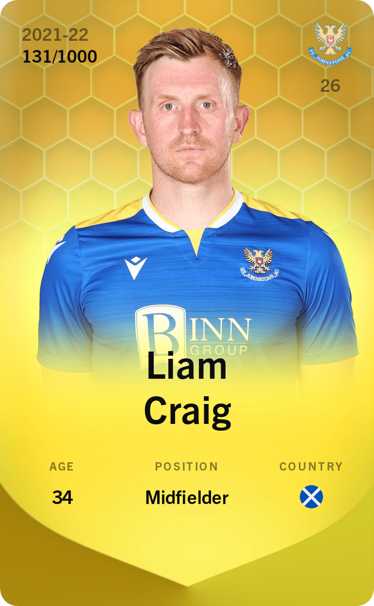 Sorare - Sorare Official - Liam Craig 2021-22 • Limited 131/1000 - NFT # 70857844858152441503298369196276007328158513852125269407356658741903218720010