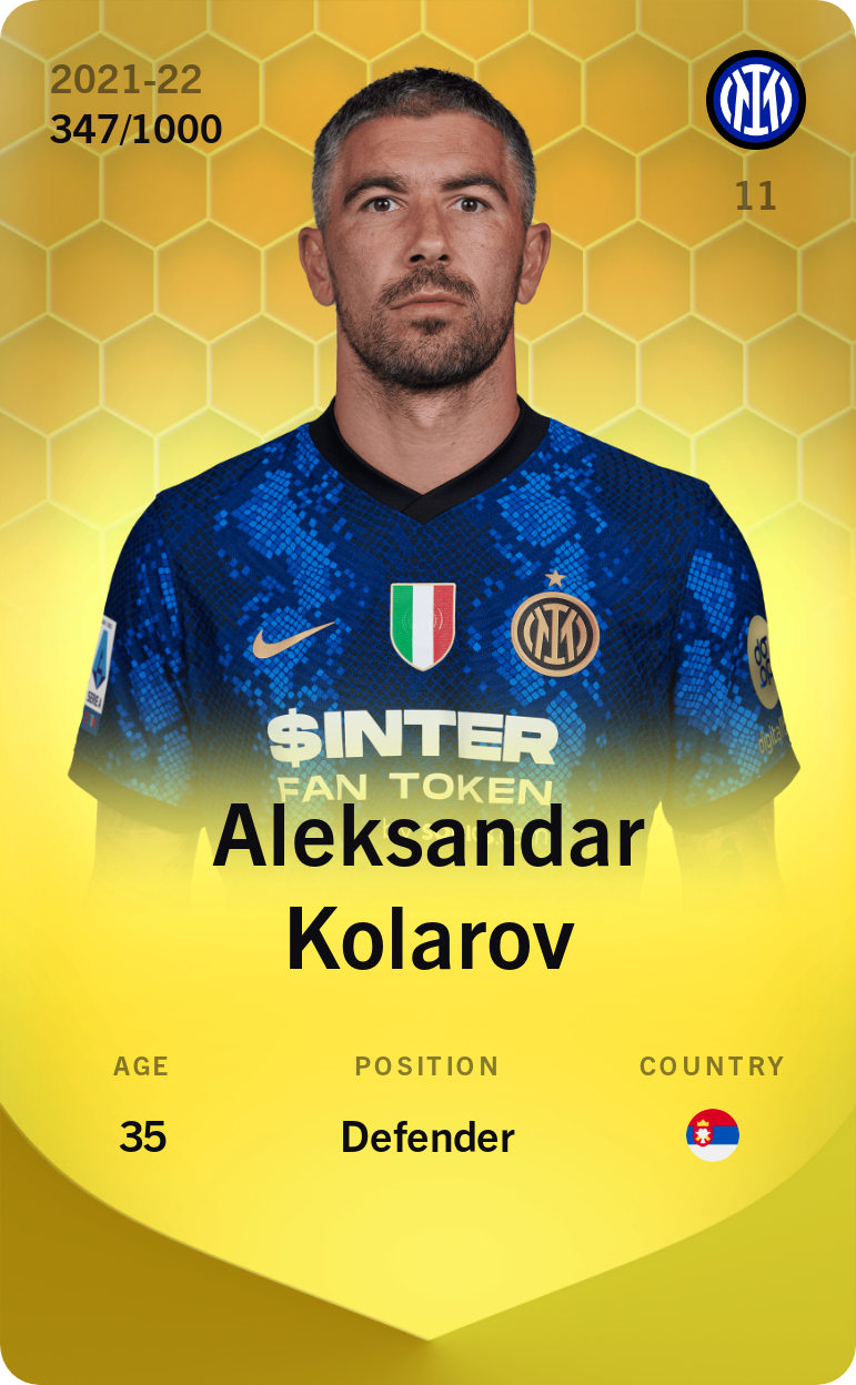 Sorare - Sorare Official - Aleksandar Kolarov 2021-22 • Limited 347/1000 - NFT # 26225514964856722884378077503112492971301771527285211425622783992809678124754