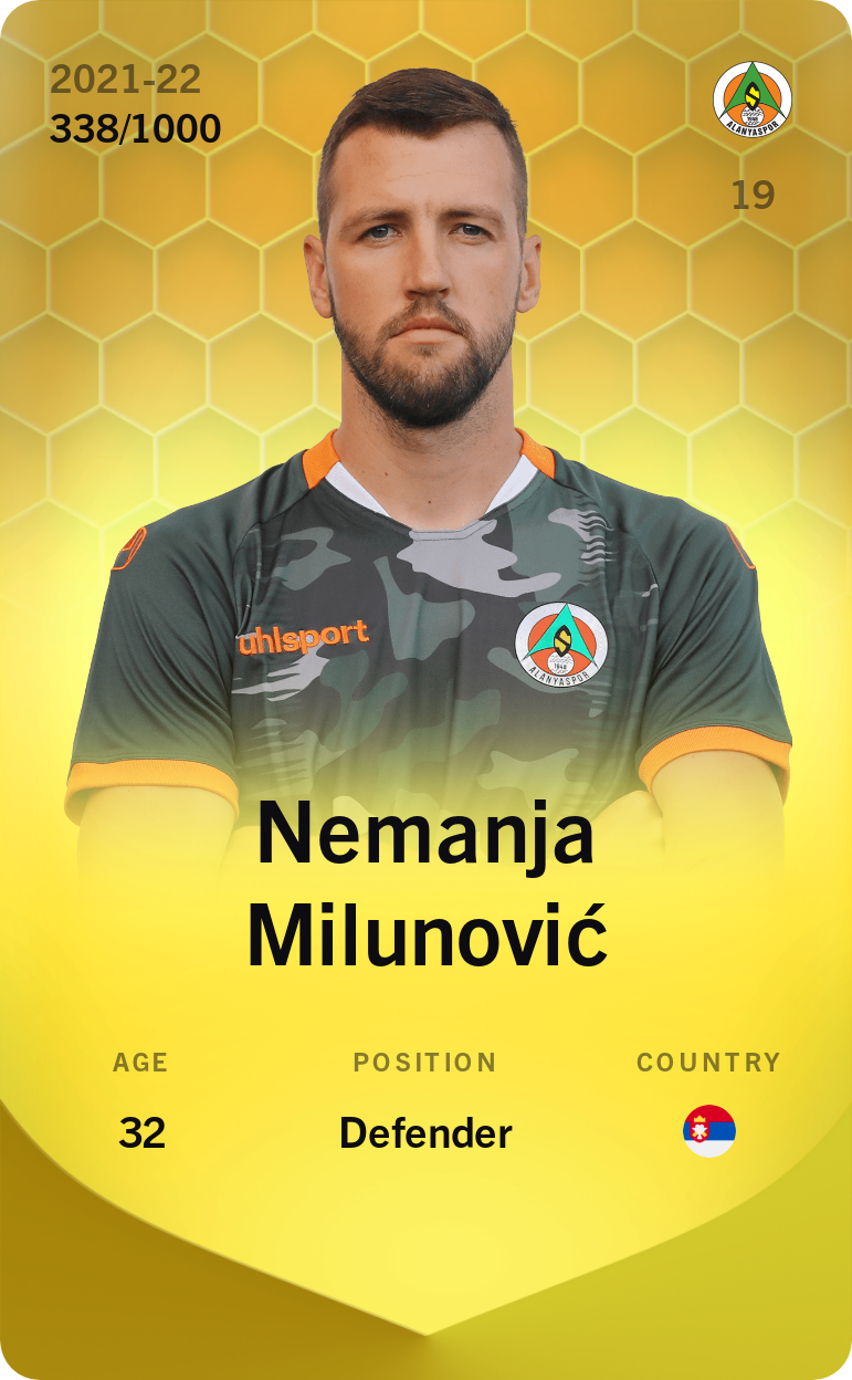 Sorare - Sorare Official - Nemanja Milunović 2021-22 • Limited 338/1000 - NFT # 37732858806389968929138191625446830672441560571144186951929012079678937558542
