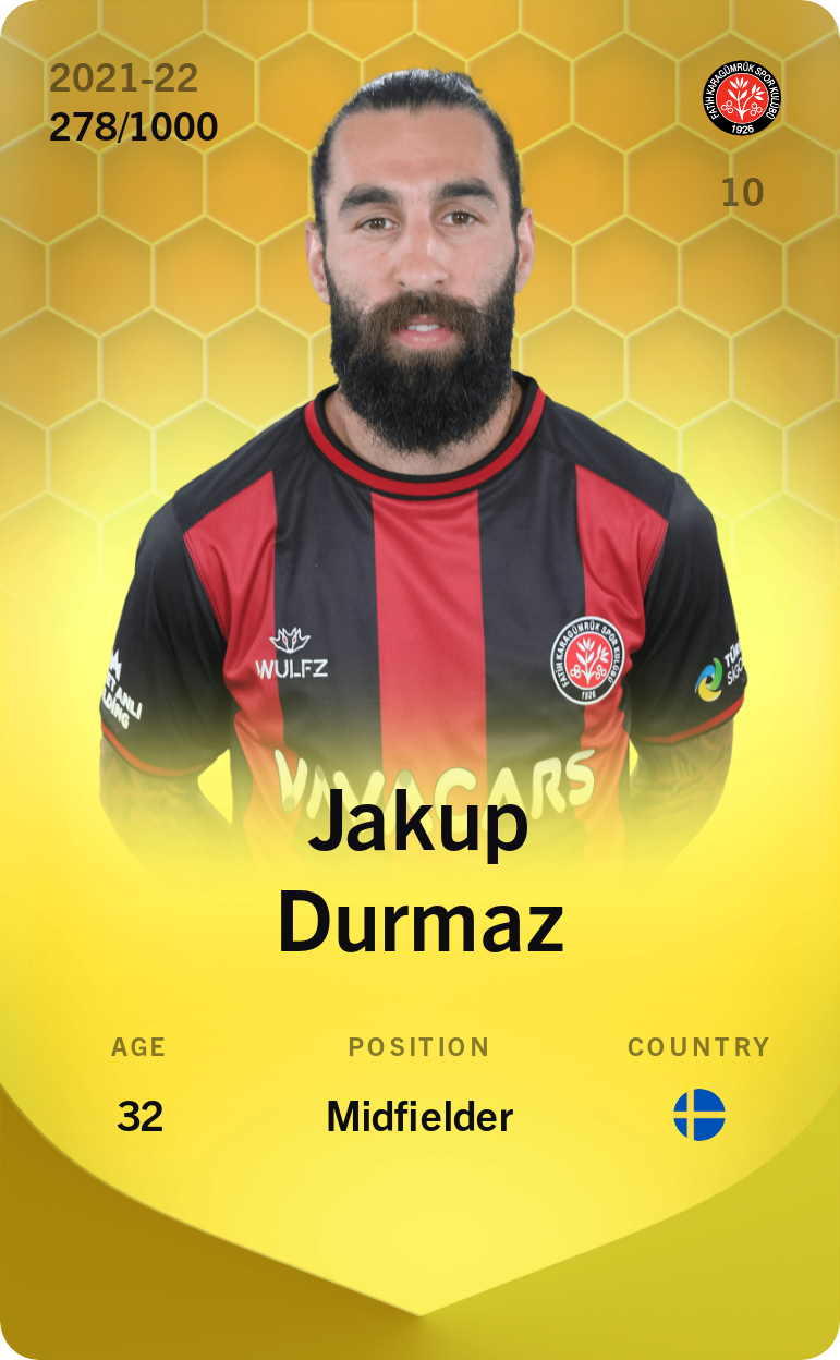 Sorare - Sorare Official - Jakup Durmaz 2021-22 • Limited 278/1000 - NFT # 14430301880176866899327361749327704775997661914762413198805316881135931312395