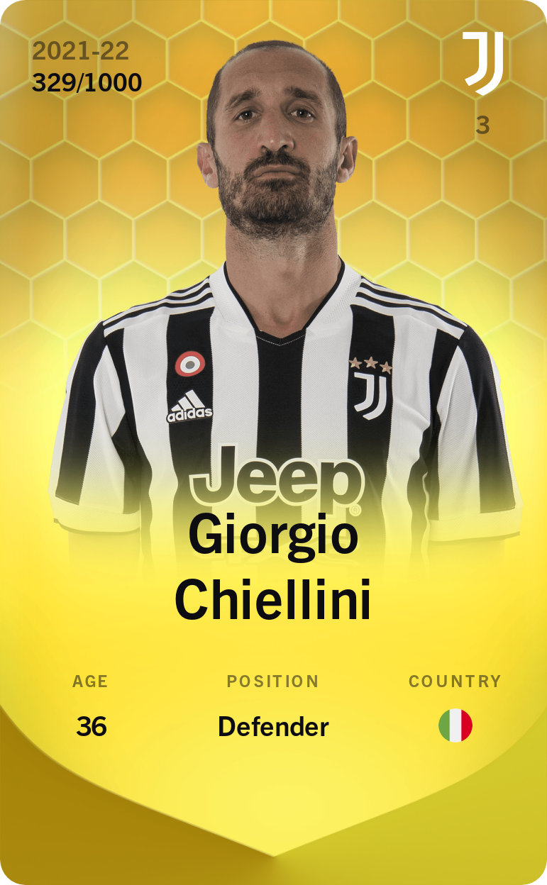 Sorare - Sorare Official - Giorgio Chiellini 2021-22 • Limited 329/1000 - NFT # 43407444120196874253154404320135102736645547880950587363173788566478372522375
