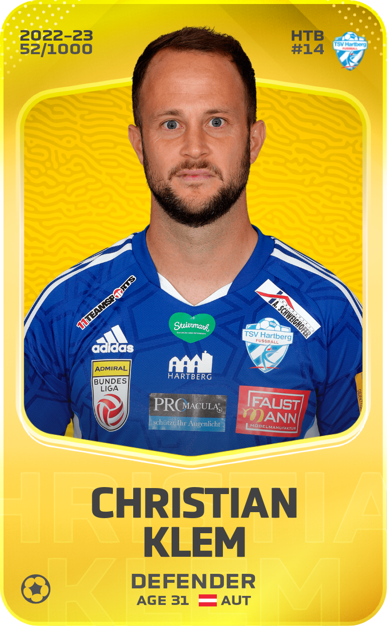 Sorare - Sorare Official - Christian Klem 2022-23 • Limited 52/1000 - NFT # 78438166467223884578841443468470128836839924077937800555826269262295296654973