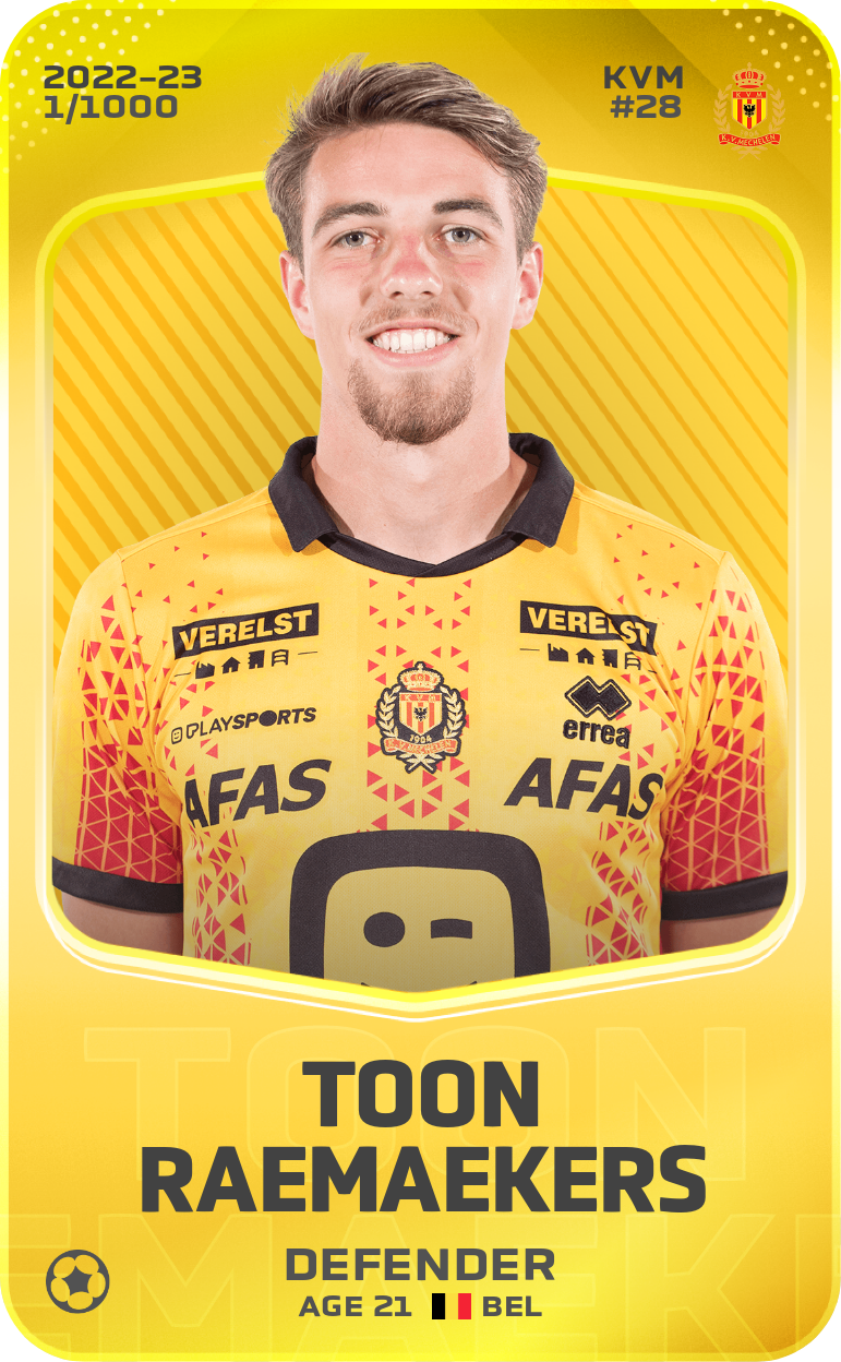 Sorare - Sorare Official - Toon Raemaekers 2022-23 • Limited 1/1000 - NFT # 24992044960228136975464821327023034645236500047337183996141599767764904507668
