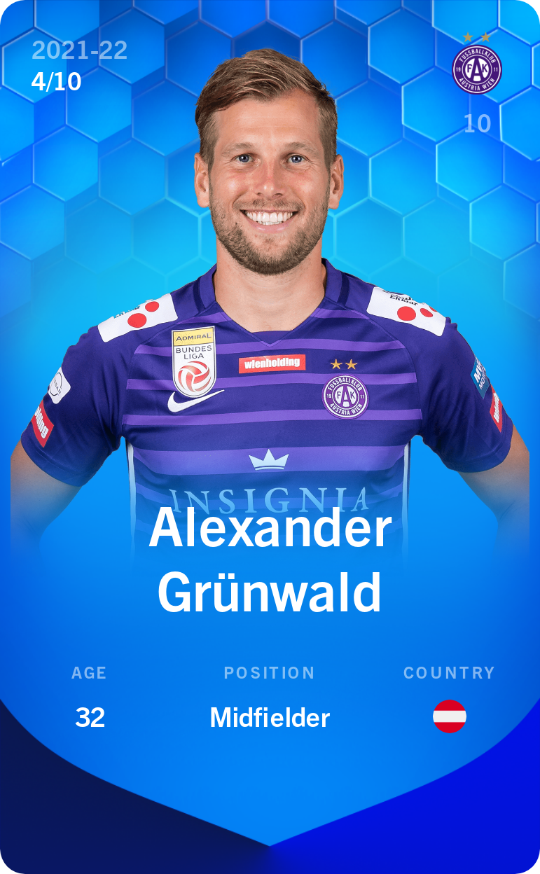 Sorare - Sorare Official - Alexander Grünwald 2021-22 • Super Rare 4/10 - NFT # 23633756172642811967765258491843893849299676423001254538367088819872057675894