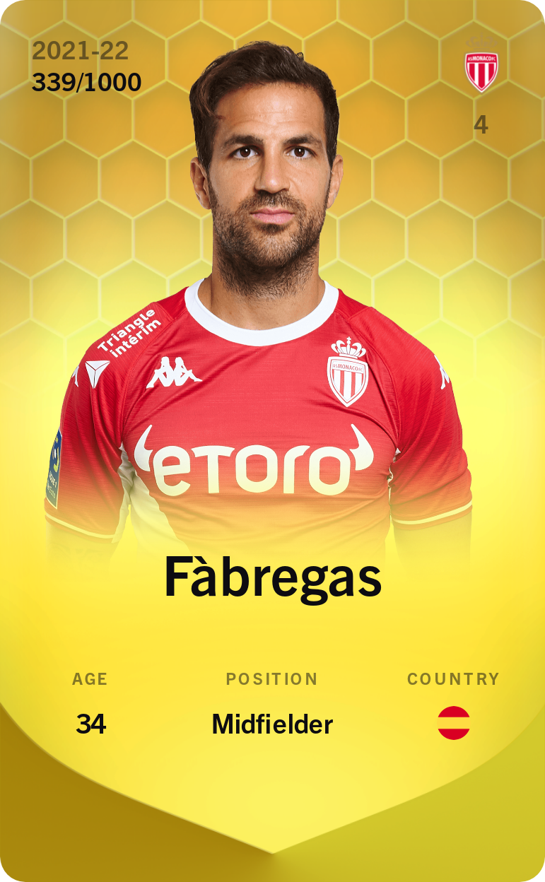 Sorare - Sorare Official - Fàbregas 2021-22 • Limited 339/1000 - NFT # 105315779765438007350490629249907107671534662829510489514850498039445467573006
