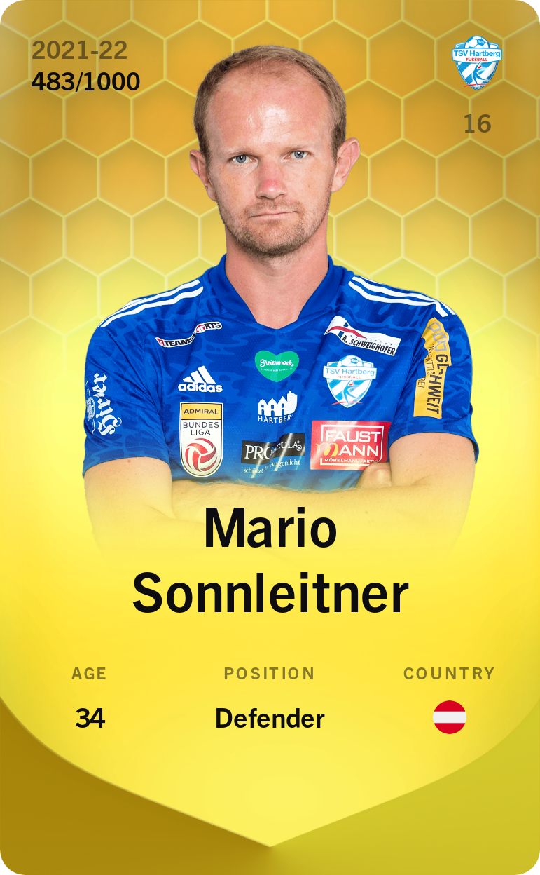 Sorare - Sorare Official - Mario Sonnleitner 2021-22 • Limited 483/1000 - NFT # 59563074556863530599514247822426809717790688585156259407202974865709582828024