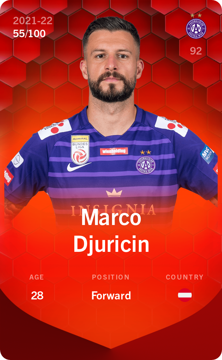 Sorare - Sorare Official - Marco Djuricin 2021-22 • Rare 55/100 - NFT # 83474266173971459150855454910419798904552827637483247281181098524914917623056