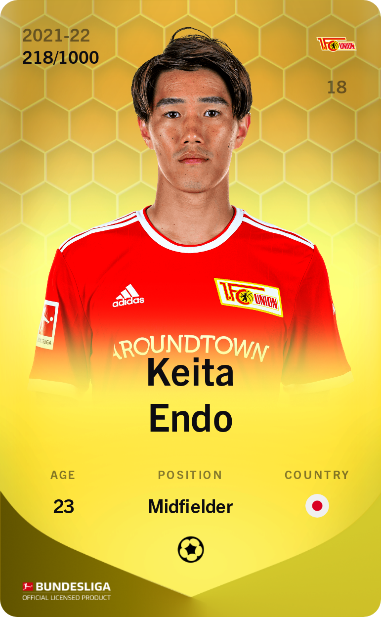 Sorare - Sorare Official - Keita Endo 2021-22 • Limited 218/1000 - NFT # 112584125212709346233505503443982170668603172936187347357267495208494145868088