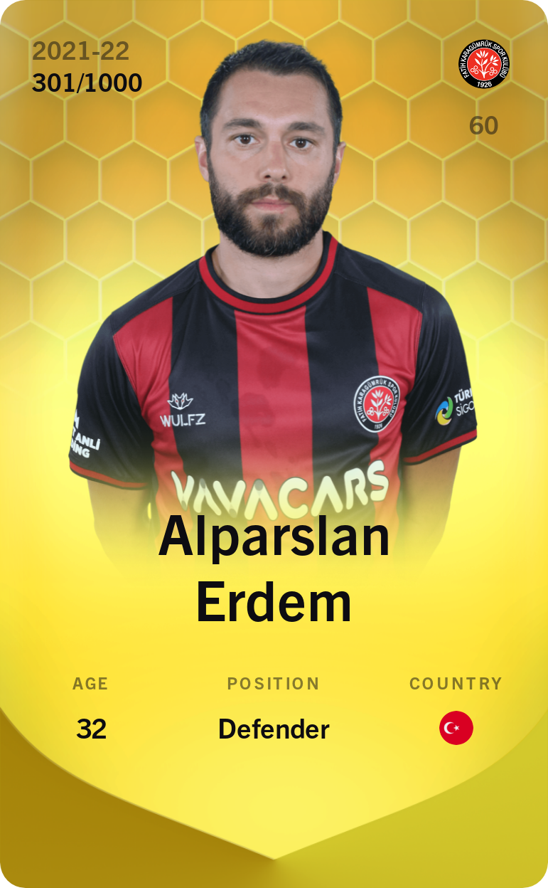 Sorare - Sorare Official - Alparslan Erdem 2021-22 • Limited 301/1000 - NFT # 80677709427469387642662577439154909290336164561423201422678298695290800981649