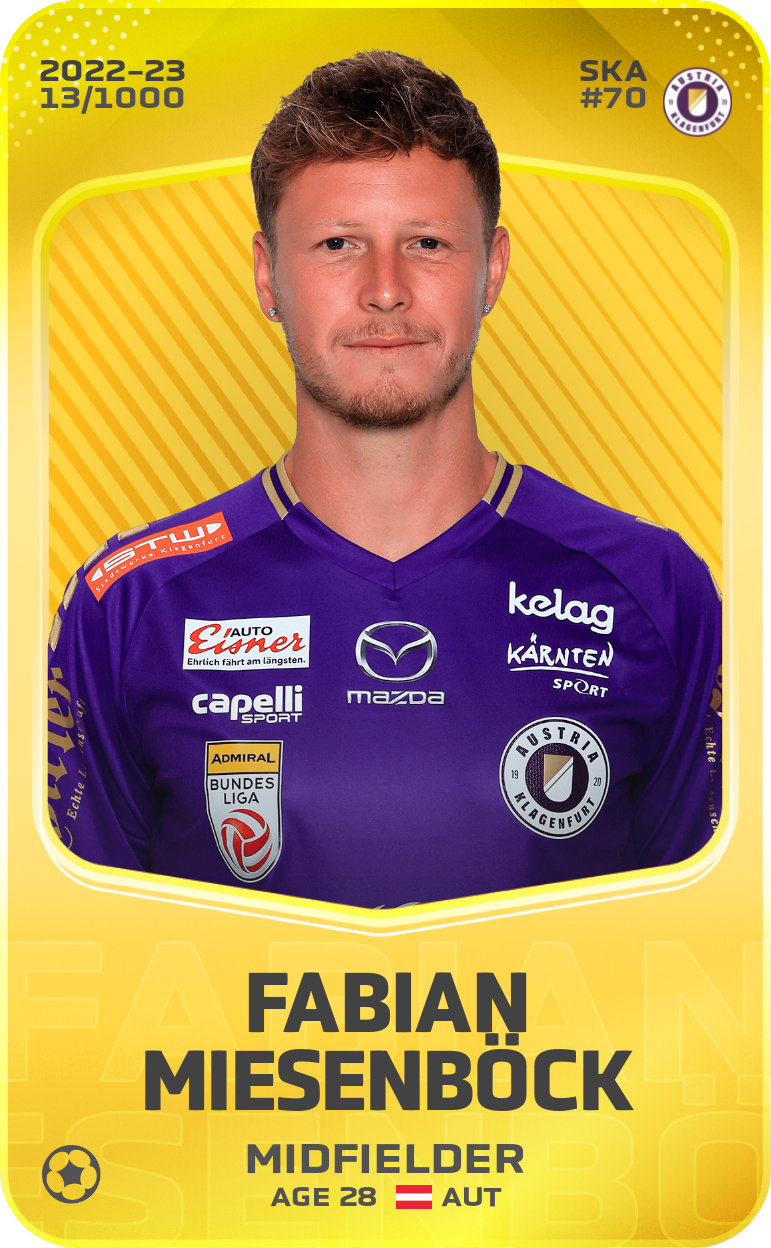 Sorare - Sorare Official - Fabian Miesenböck 2022-23 • Limited 13/1000 - NFT # 30839889996509351274451496869637385225342798096282664533907767043718935973439