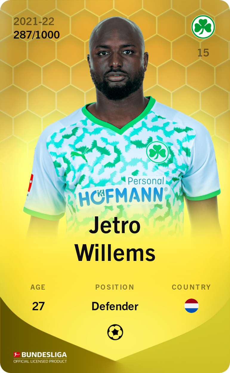 Sorare - Sorare Official - Jetro Willems 2021-22 • Limited 287/1000 - NFT # 45664882478258370376228370524667941207643388732802578065243275614843595738178