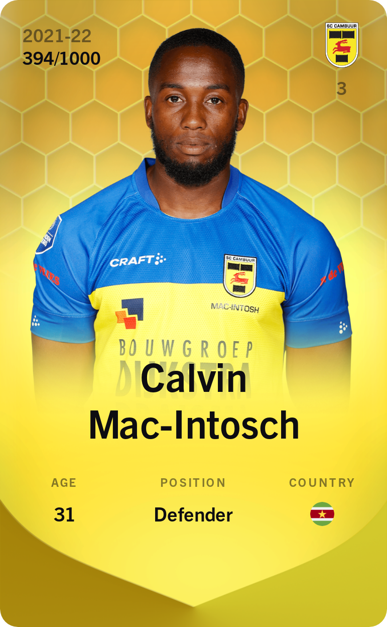 Sorare - Sorare Official - Calvin Mac-Intosch 2021-22 • Limited 394/1000 - NFT # 75038995427681350809852159589910520337899699680104518401889893589797584775972