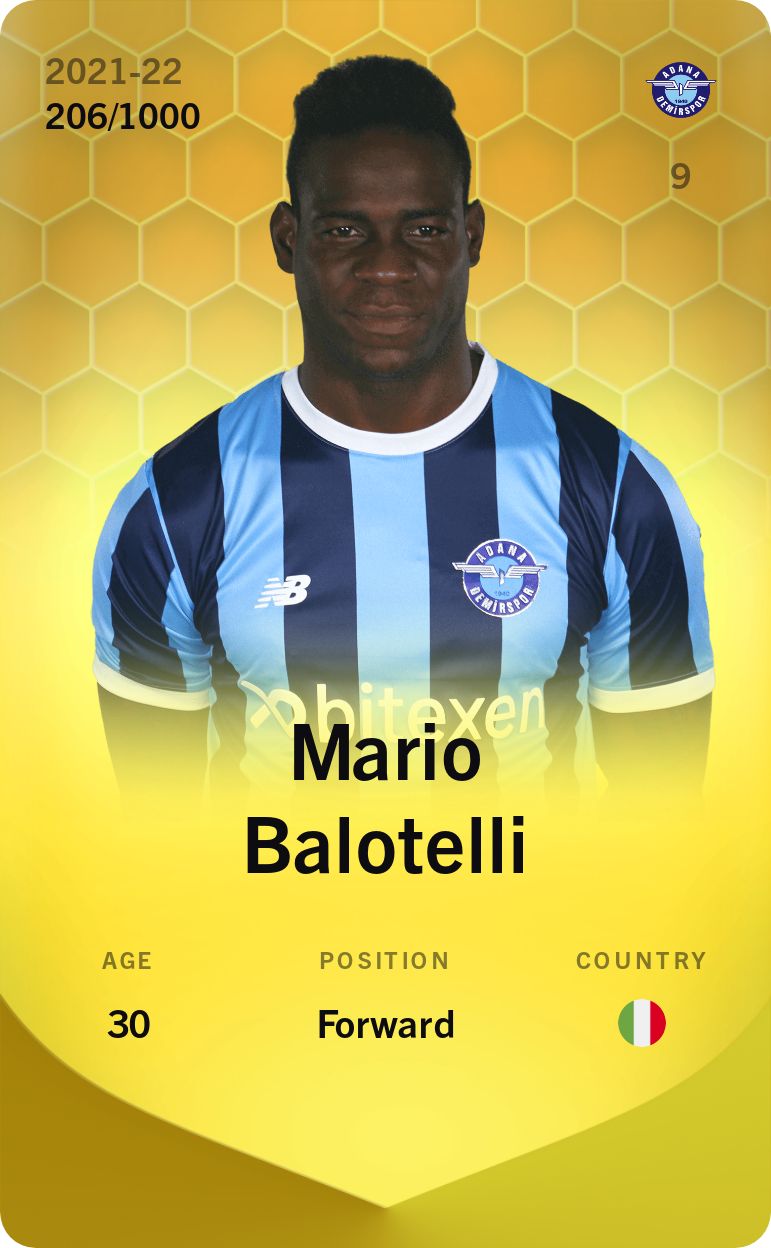 Sorare - Sorare Official - Mario Balotelli 2021-22 • Limited 206/1000 - NFT # 95944895087796294254099847340809663006920453516196472380659771405449735864636