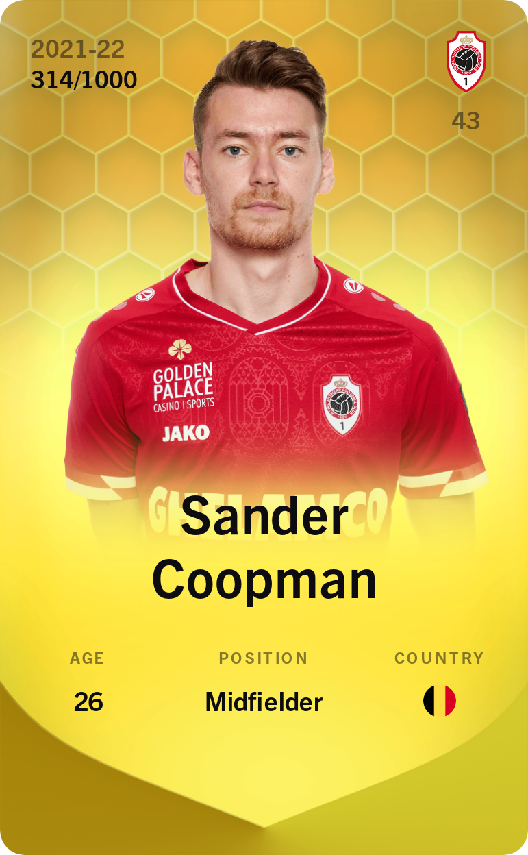 Sorare - Sorare Official - Sander Coopman 2021-22 • Limited 314/1000 - NFT # 46443905400856196828696757200285158318729410521322289903206311715656561561266