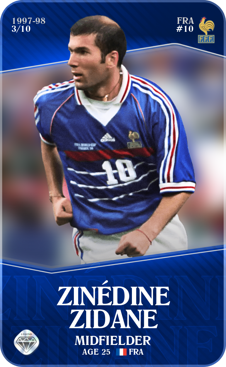 Sorare - Sorare Official - Zinédine Zidane 1997-98 • Super Rare 3/10 - NFT # 92688165194718896577854278875679589893879434492144587705688767667842686485592