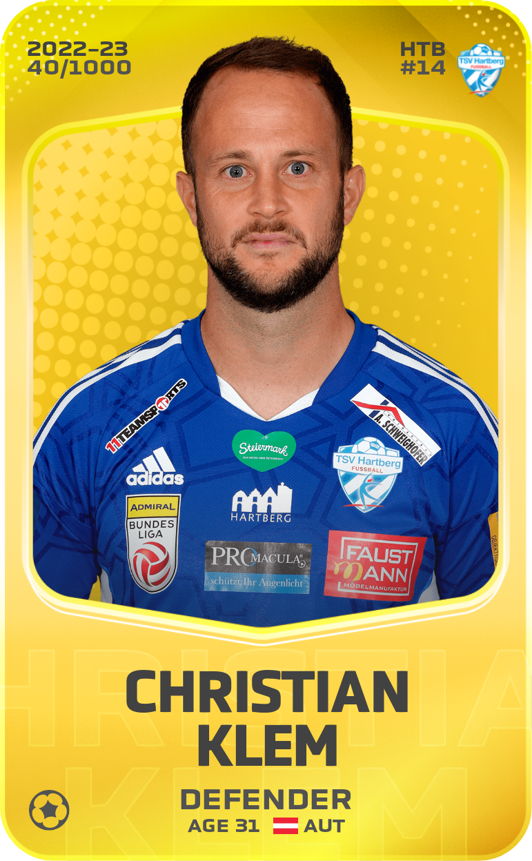 Sorare - Sorare Official - Christian Klem 2022-23 • Limited 40/1000 - NFT # 45521721216994667432430601904940074674794433820947216850050653550836865150724