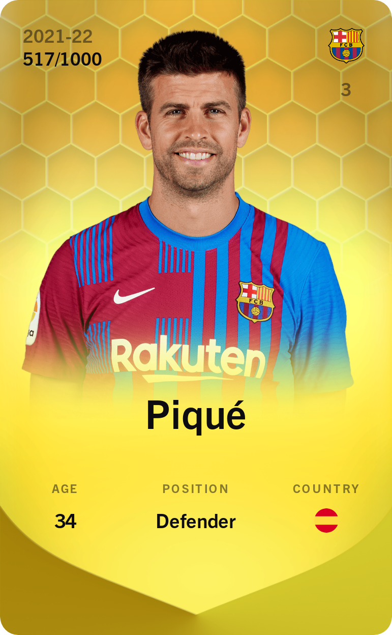 Sorare - Sorare Official - Piqué 2021-22 • Limited 517/1000 - NFT # 91851302887042854003140753908421624685441743031621830202877636034873712155741