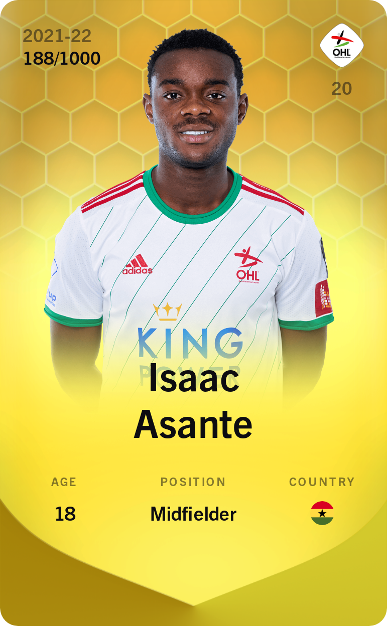 Sorare - Sorare Official - Isaac Asante 2021-22 • Limited 188/1000 - NFT # 74865890936396641365636332910839113998888053540247283288488707926301424097592