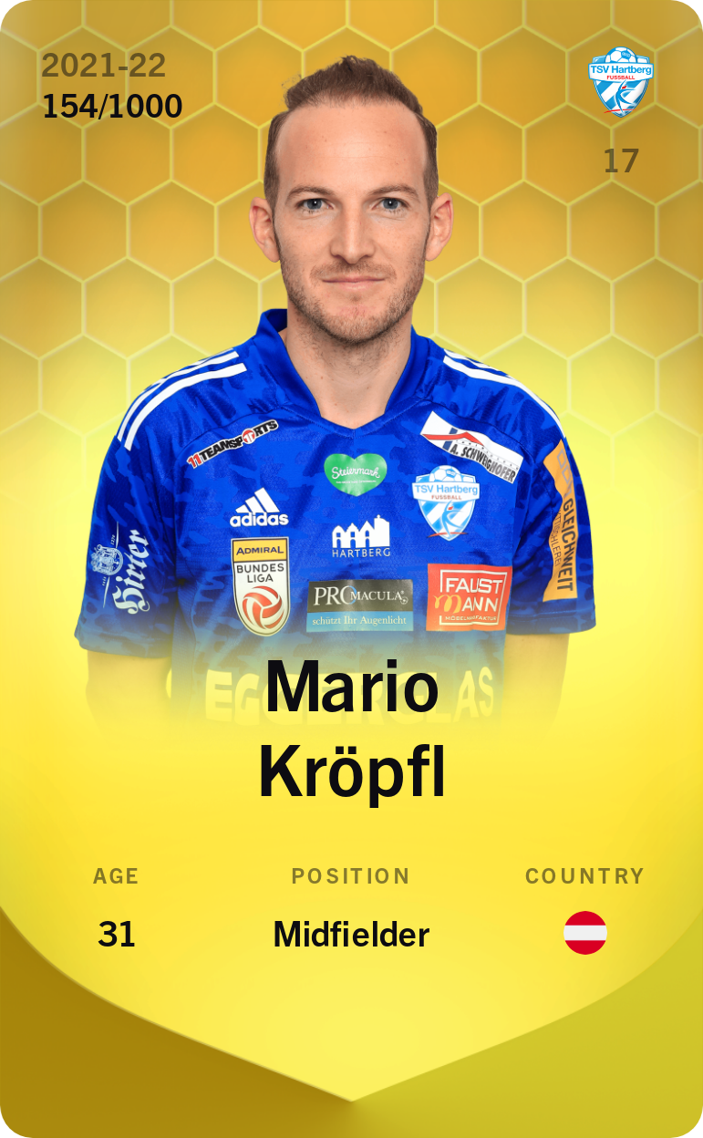Sorare - Sorare Official - Mario Kröpfl 2021-22 • Limited 154/1000 - NFT # 40296292170846494622852009598977091920327682698229284219921955548892819132403