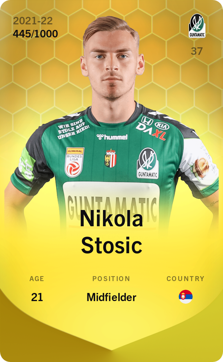 Sorare - Sorare Official - Nikola Stosic 2021-22 • Limited 445/1000 - NFT # 112263309953959920677165953463496632346258705308719404432836422796634162908952