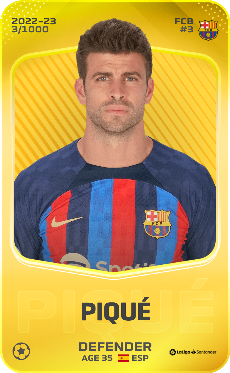 Sorare - Sorare Official - Piqué 2022-23 • Limited 3/1000 - NFT # 23008377760975603542927838190291658261984722107652959741708156539504393705353