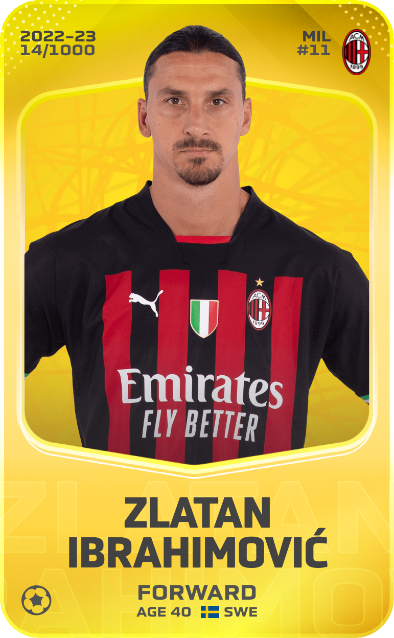 Sorare - Sorare Official - Zlatan Ibrahimović 2022-23 • Limited 14/1000 - NFT # 45601700184133689732919562767215207203145400160948012477382905202010632183344