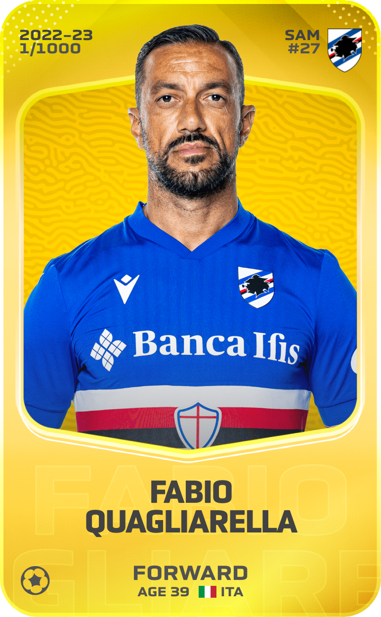 Sorare - Sorare Official - Fabio Quagliarella 2022-23 • Limited 1/1000 - NFT # 43012525056937961788010221172771433121612362263349604905895928412917032828624