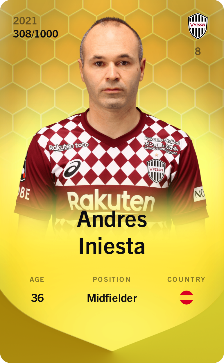 Sorare - Sorare Official - Andres Iniesta 2021-22 • Limited 308/1000 - NFT # 97724590498030327203489873182526358183423025066914506980675778240485258914296