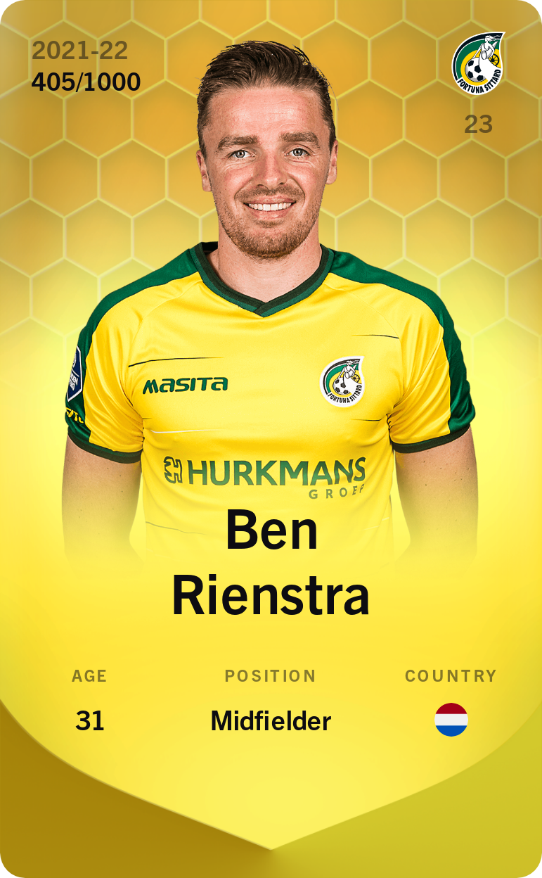 Sorare - Sorare Official - Ben Rienstra 2021-22 • Limited 405/1000 - NFT # 71437541609771889457542485437680364597932407521112702698411195678848742089963