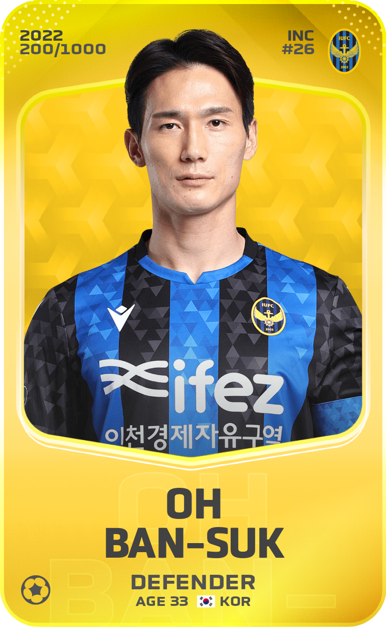 Sorare - Sorare Official - Oh Ban-Suk 2022-23 • Limited 200/1000 - NFT # 26479311803006587163033805243443565466020301388563341394263838238883548981148