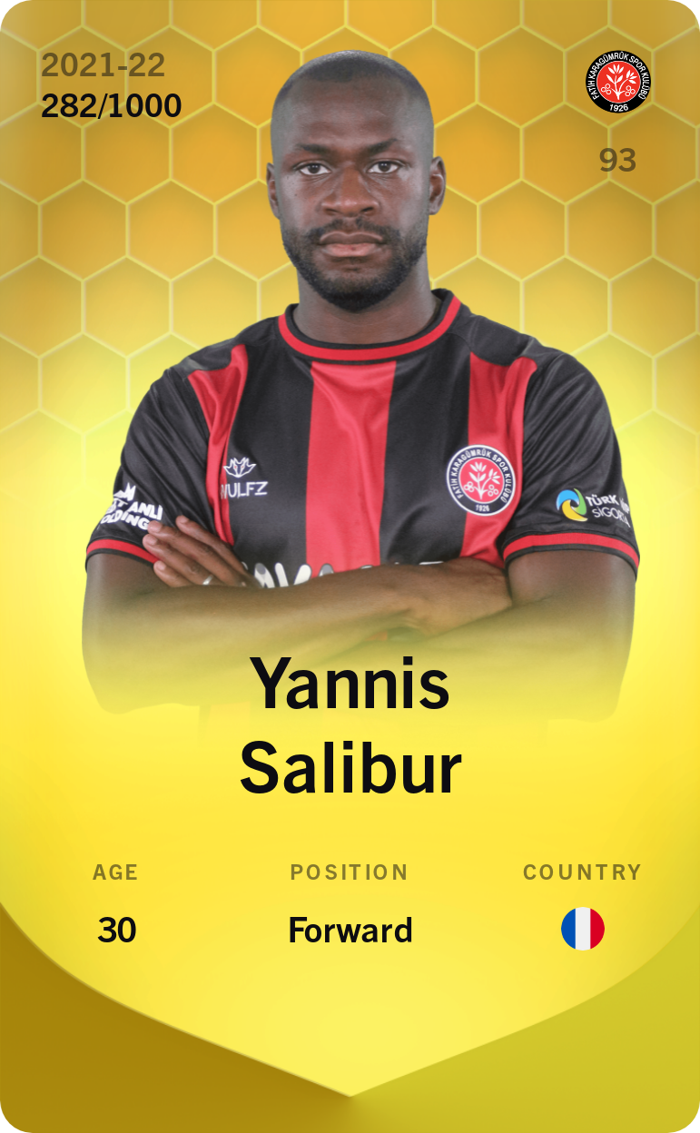 Sorare - Sorare Official - Yannis Salibur 2021-22 • Limited 282/1000 - NFT # 81774653082510577857277406609449241238895168751166183938111384511507227738500