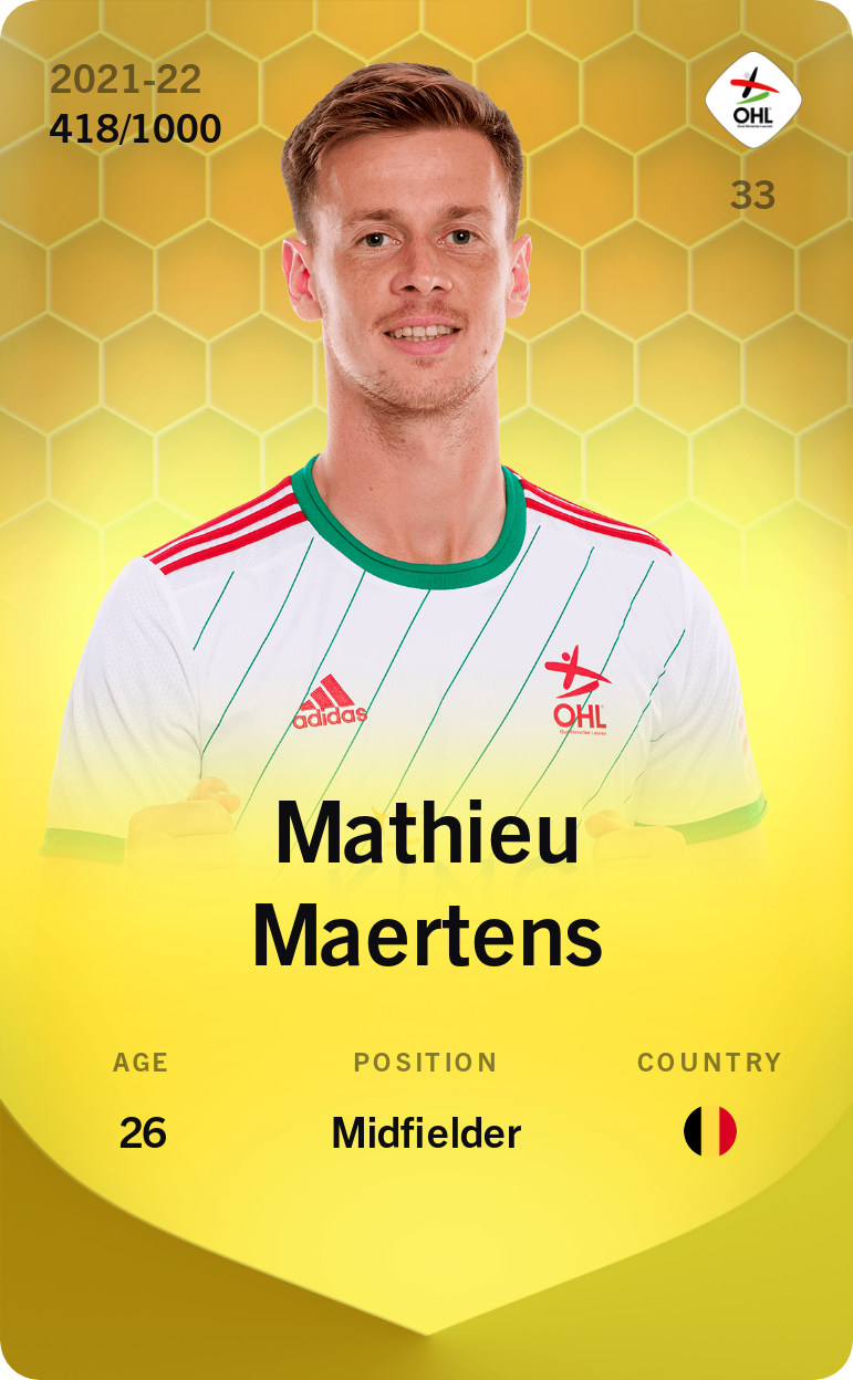 Sorare - Sorare Official - Mathieu Maertens 2021-22 • Limited 418/1000 - NFT # 67078012371385555241259788435708184410453590551939076286247100113710161269436