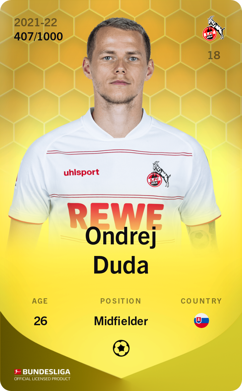 Sorare - Sorare Official - Ondrej Duda 2021-22 • Limited 407/1000 - NFT # 108017223614414097398274708597787886183341122070528679293872948363178400022860