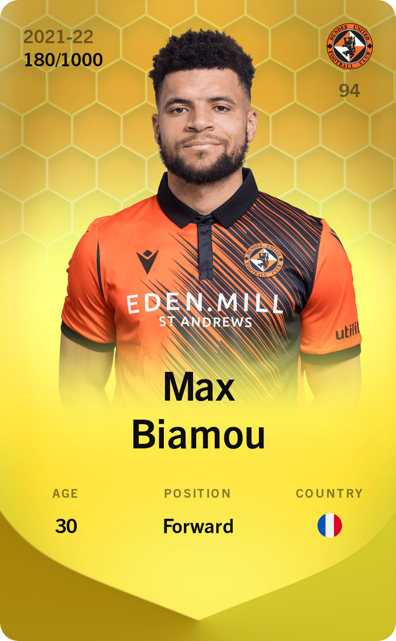 Sorare - Sorare Official - Max Biamou 2021-22 • Limited 180/1000 - NFT # 83356317671348116093965985301696410512553293386965993497786818628078641791778