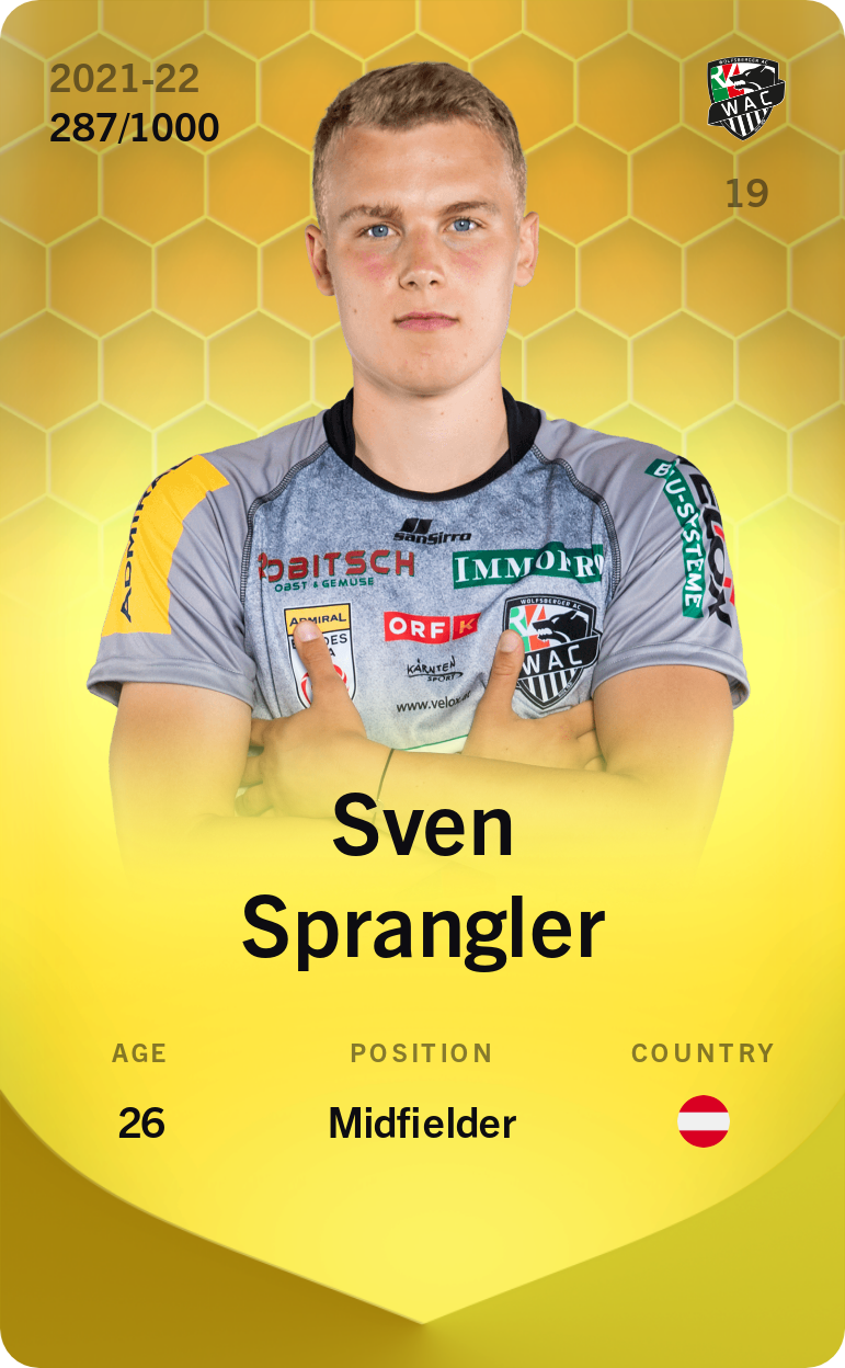 Sorare - Sorare Official - Sven Sprangler 2021-22 • Limited 287/1000 - NFT # 9349437098094593008388521143198744614053111321699981166082994177482443721484