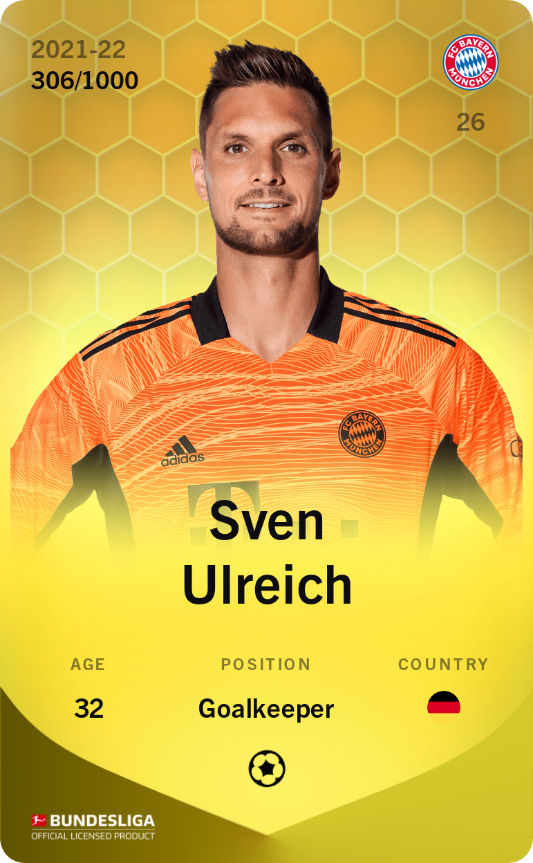 Sorare - Sorare Official - Sven Ulreich 2021-22 • Limited 306/1000 - NFT # 71794237423482358348543718871028429049532886893942437412671701713414508577859