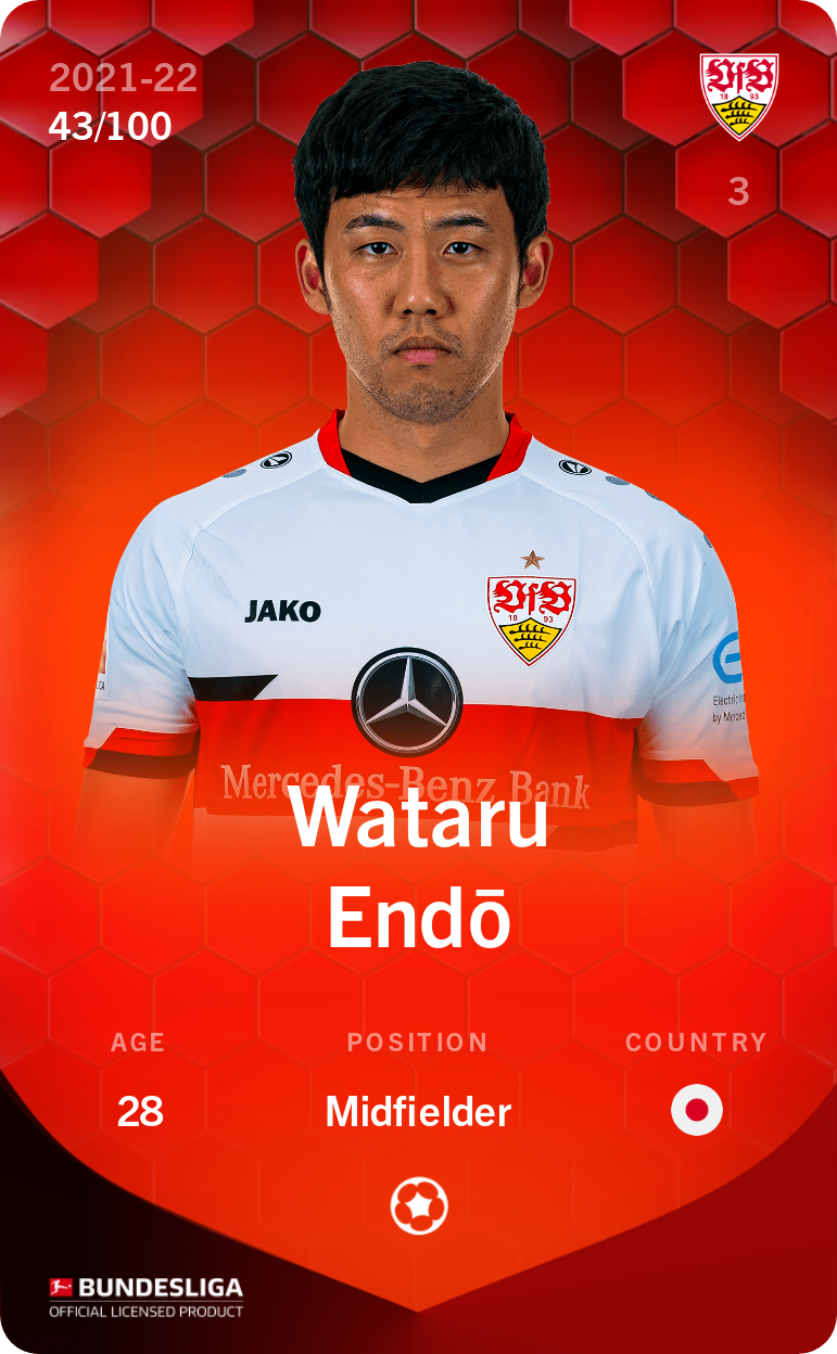 Sorare - Sorare Official - Wataru Endō 2021-22 • Rare 43/100 - NFT # 23014152465091899018591421787363925410242116847546976581717213172607732042595