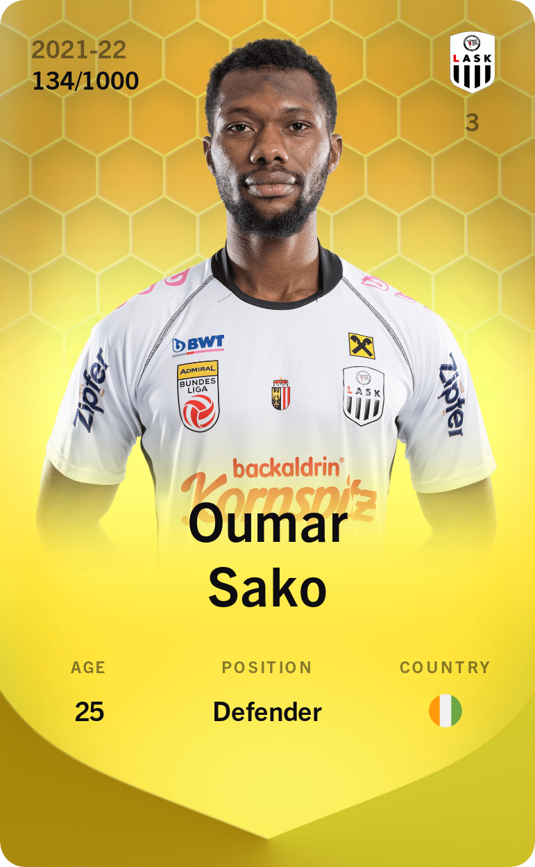 Sorare - Sorare Official - Oumar Sako 2021-22 • Limited 134/1000 - NFT # 58507660049709299637154082095861582121012537281875219438816683622805352504977
