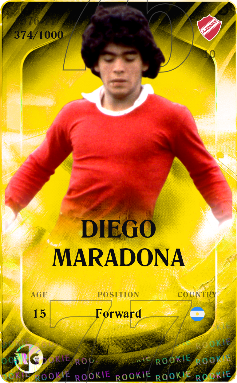 Sorare - Sorare Official - Diego Maradona 1976-77 • Limited 374/1000 - NFT # 17155759342330083225376628421083781032929109976423229862035522264436561220976