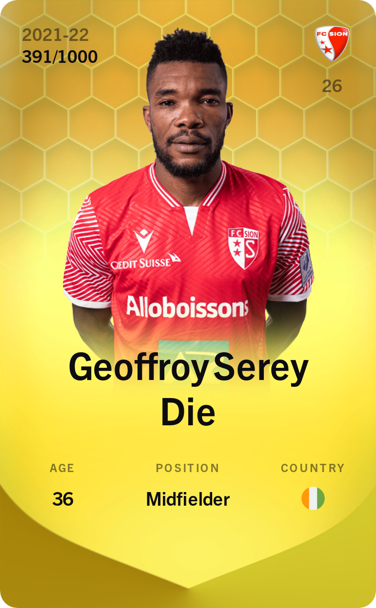 Sorare - Sorare Official - Geoffroy Serey Die 2021-22 • Limited 391/1000 - NFT # 77841713597343104370286251251067151443762657119911935839643296921522780680885