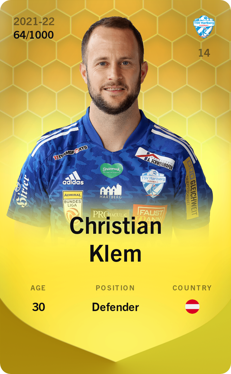 Sorare - Sorare Official - Christian Klem 2021-22 • Limited 64/1000 - NFT # 78316401974159785983550213130269641880165272492600611433553261539829649615223