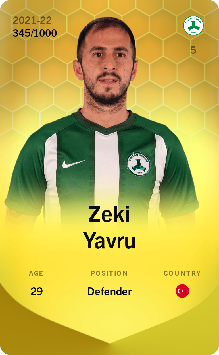 Sorare - Sorare Official - Zeki Yavru 2021-22 • Limited 345/1000 - NFT # 75363639438280260897058565196251353264066321442540627941240442621190430674515