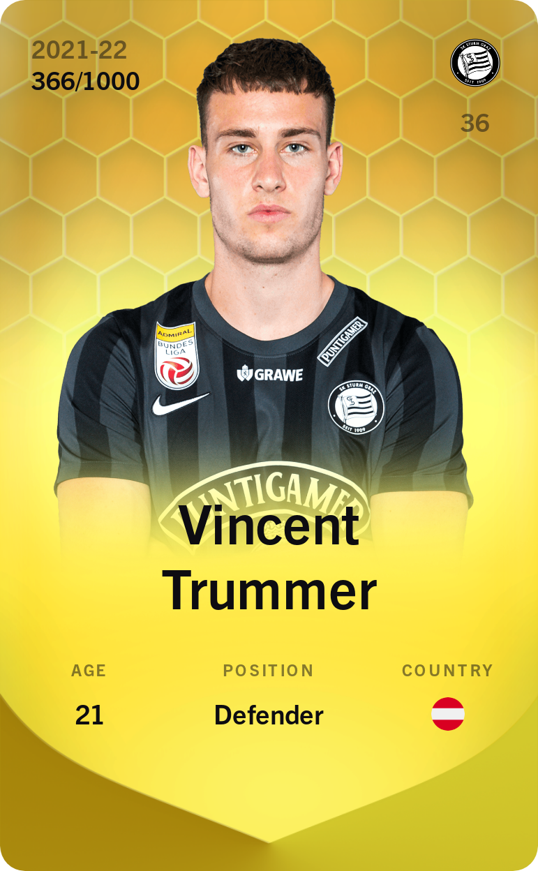 Sorare - Sorare Official - Vincent Trummer 2021-22 • Limited 366/1000 - NFT # 75976299569687095467732570813538918872814846080265536309773539033656315413093