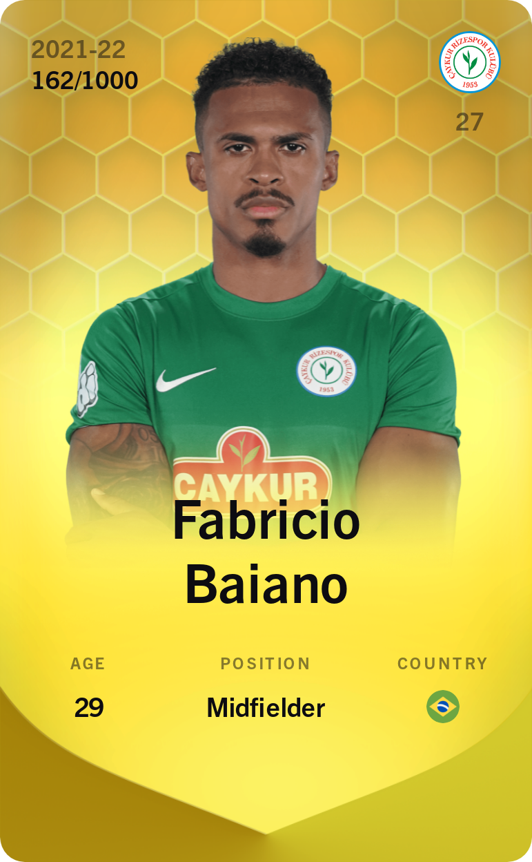 Sorare - Sorare Official - Fabricio Baiano 2021-22 • Limited 162/1000 - NFT # 88847136014781200336450404565795285330074975220524022167945671691713720355482