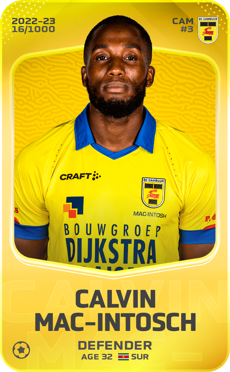 Sorare - Sorare Official - Calvin Mac-Intosch 2022-23 • Limited 16/1000 - NFT # 88268756858759616457077476061421183732049621062522637064393551567910375176989