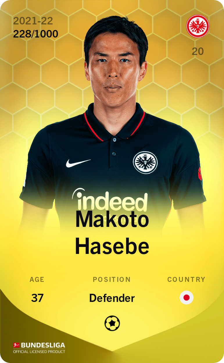 Sorare - Sorare Official - Makoto Hasebe 2021-22 • Limited 228/1000 - NFT # 95777343360854400316126196459913223297378057305236388068716843668178859183592