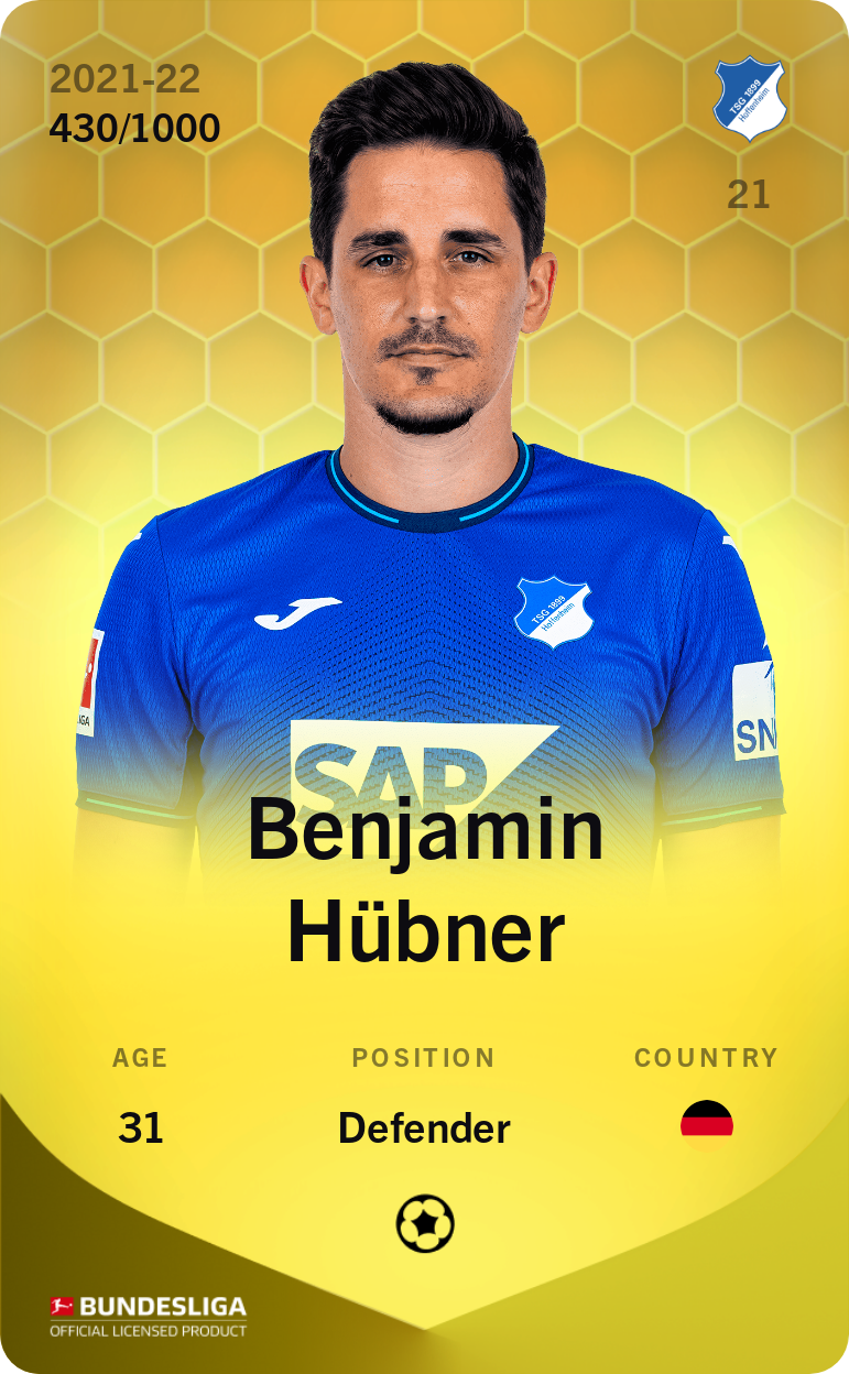 Sorare - Sorare Official - Benjamin Hübner 2021-22 • Limited 430/1000 - NFT # 114115468907052088416298714948756838995735660976620140523961041868004361254533