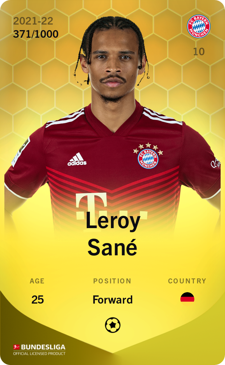 Sorare - Sorare Official - Leroy Sané 2021-22 • Limited 371/1000 - NFT # 82545148197665249878875030126046495509139943676253121309657507720955881661574