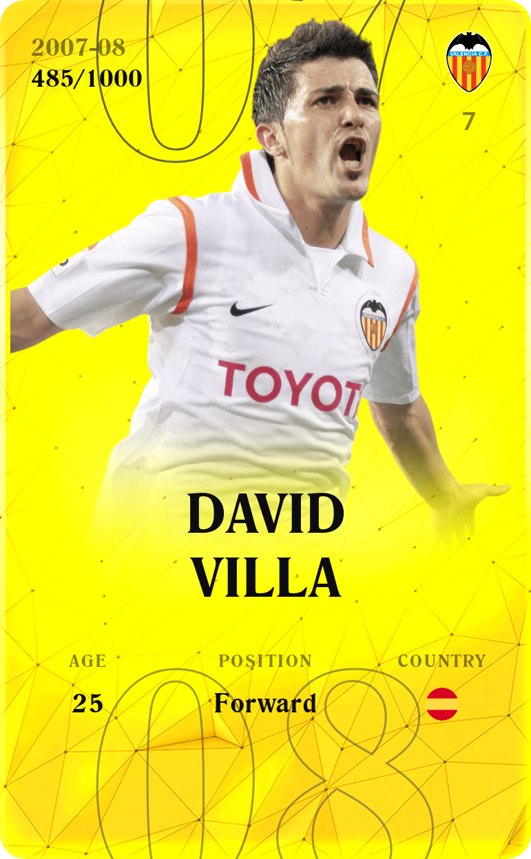 Sorare - Sorare Official - David Villa 2007-08 • Limited 485/1000 - NFT # 52276245334470197100315485745067178330772108107096065942223465444357585977840